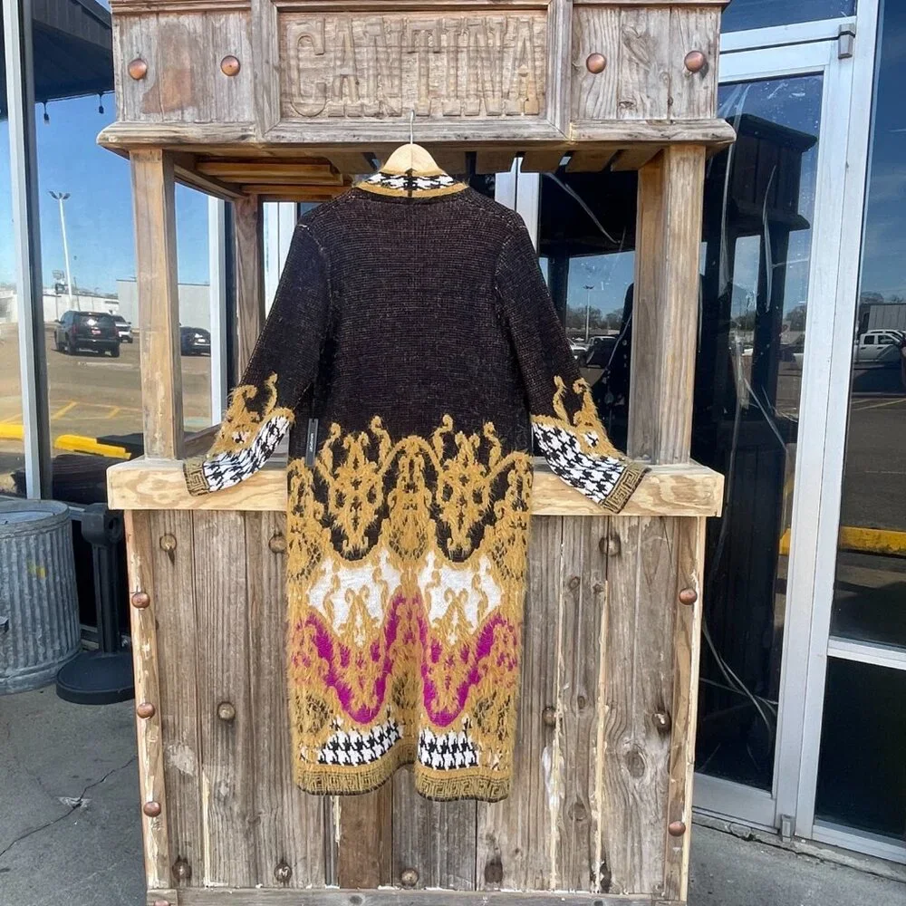 NWT Small Max Sport LA Boho B&W/Gold/Pink Long Sweater Duster with front pockets - Picture 10 of 15